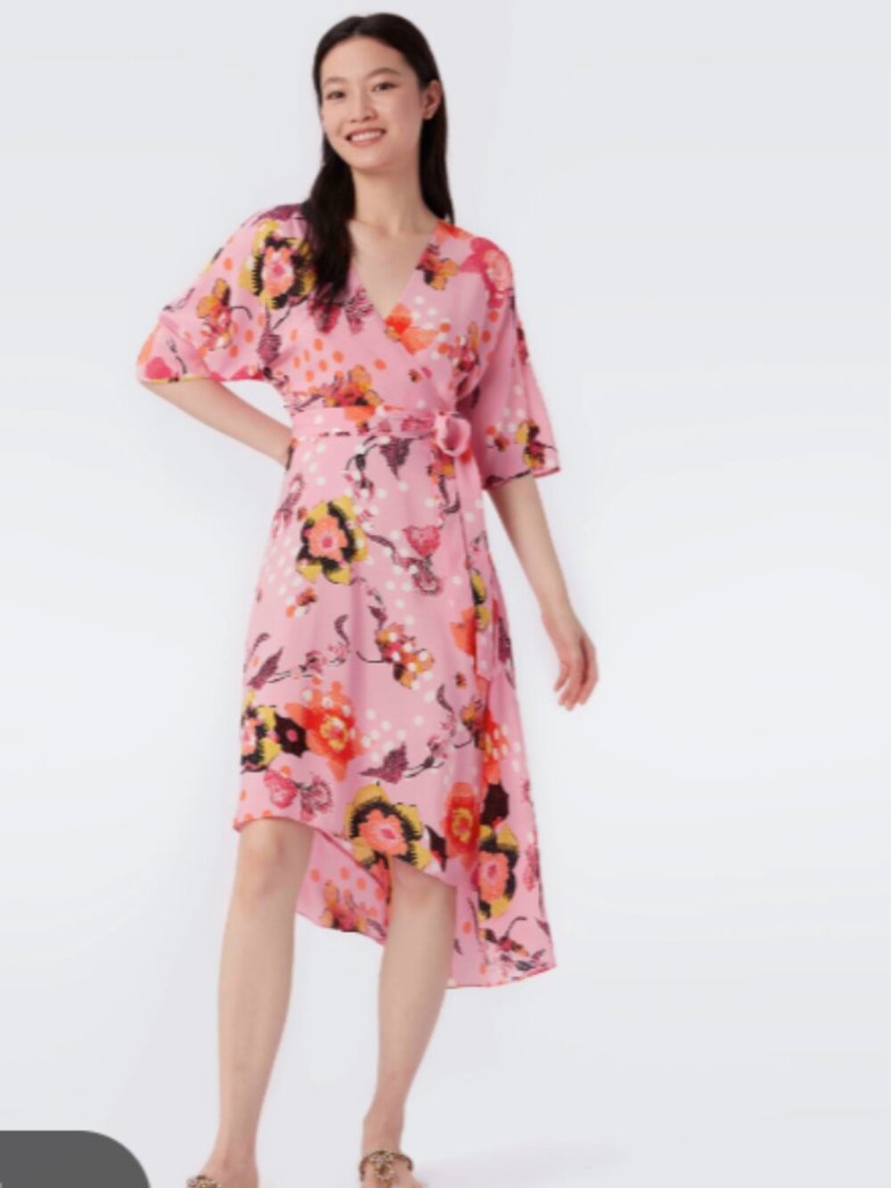Diane von Furstenberg Eloise Asymmetrical faux Wrap Dress Freckled Floral pink